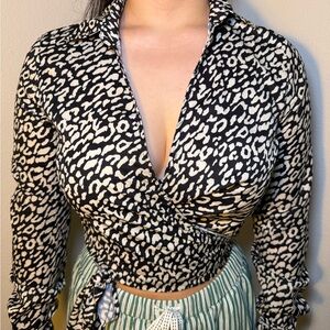 PrettyLittleThing Black and White Animal Print Blouse